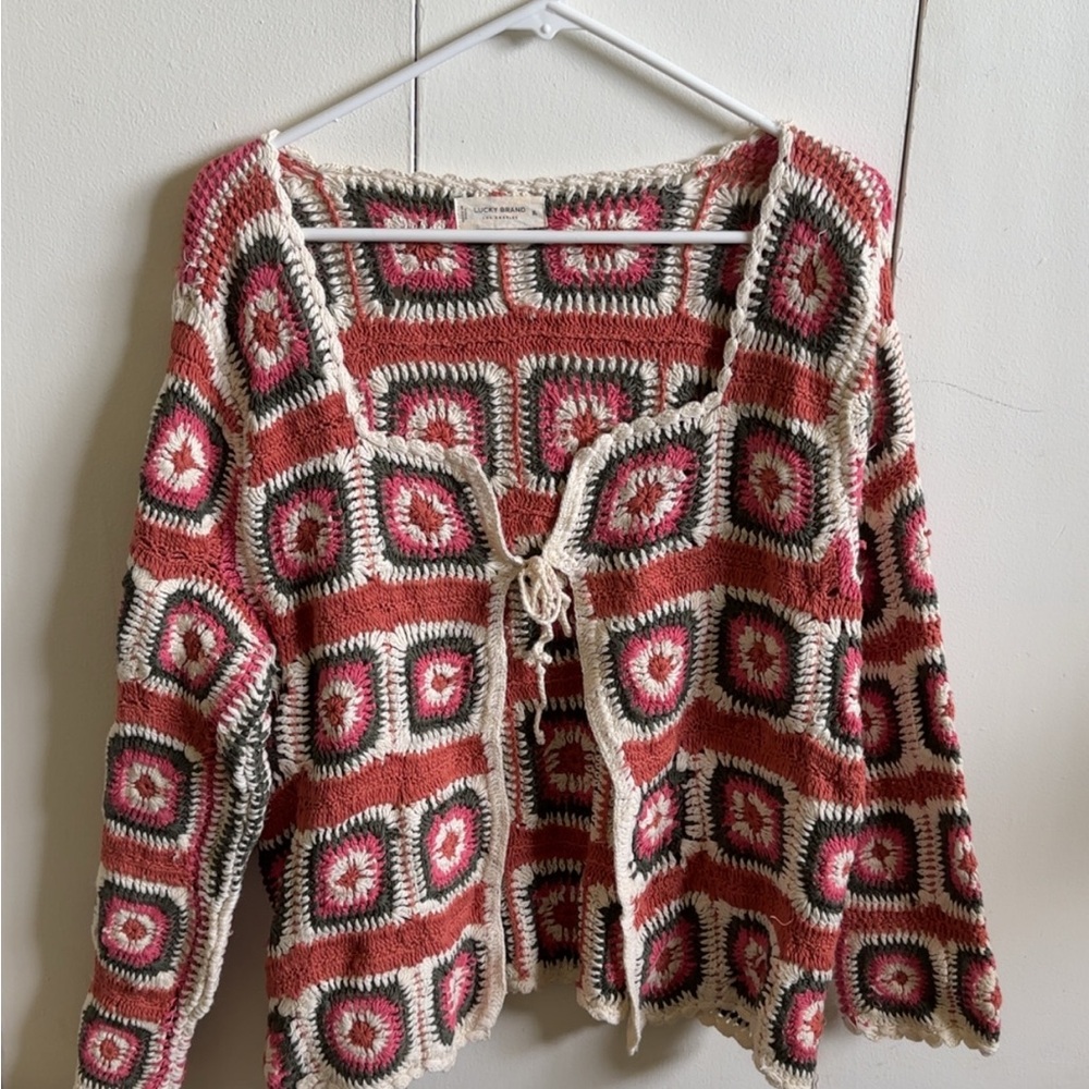 Lucky Brand Crochet Cardigan - Pink and Cream